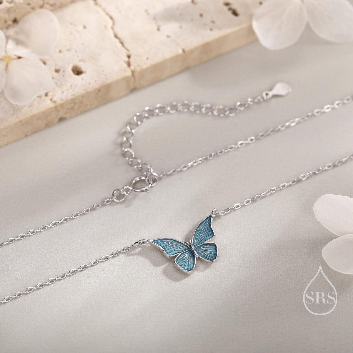 Blue Enamel Butterfly Charm Necklace