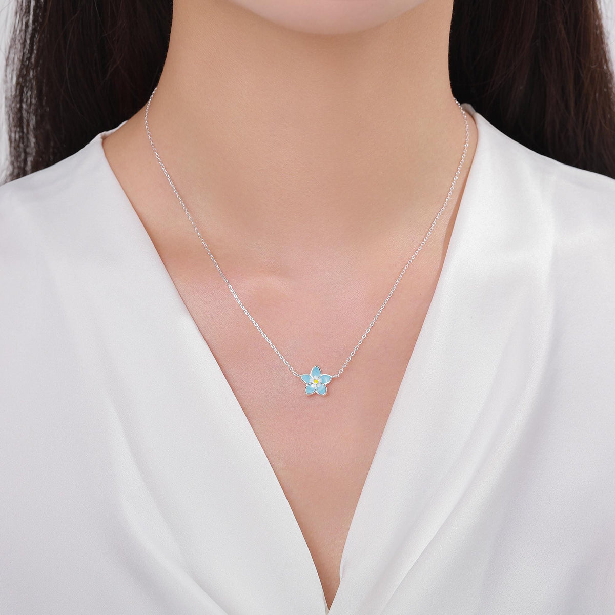 Sterling Silver Forget-me-not Flower Pendant Necklace, Flower Necklace, Extra Small Forget-me-not Necklace, Forget me not Jewellery