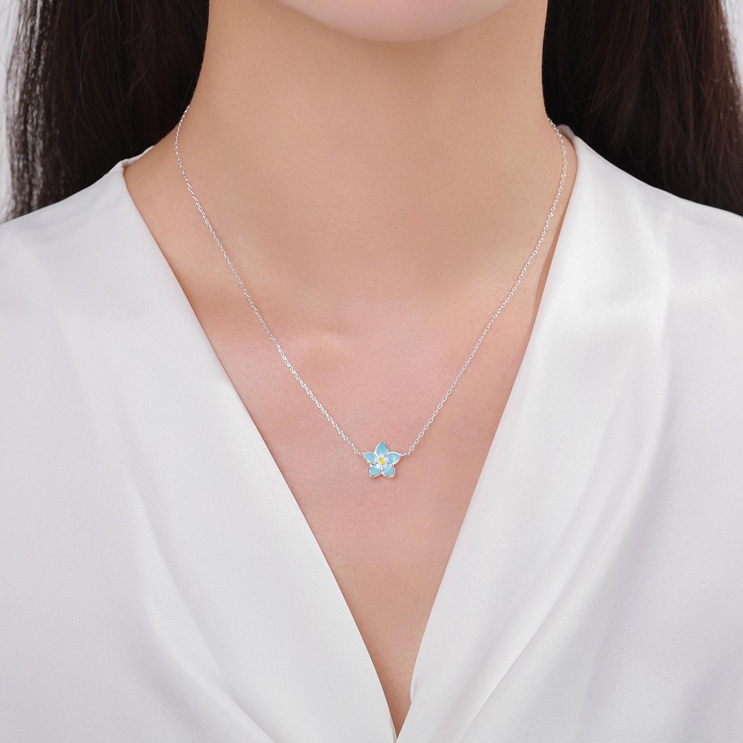 Sterling Silver Forget-me-not Flower Pendant Necklace, Flower Necklace, Extra Small Forget-me-not Necklace, Forget me not Jewellery