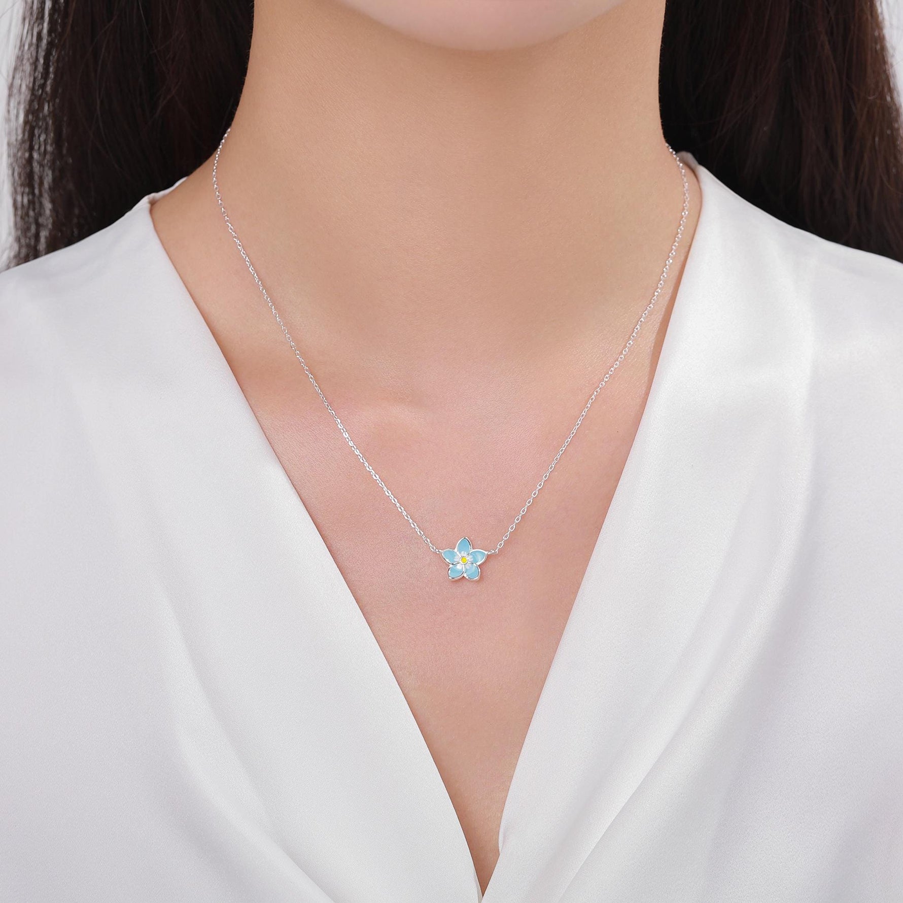Sterling Silver Forget-me-not Flower Pendant Necklace, Flower Necklace, Extra Small Forget-me-not Necklace, Forget me not Jewellery