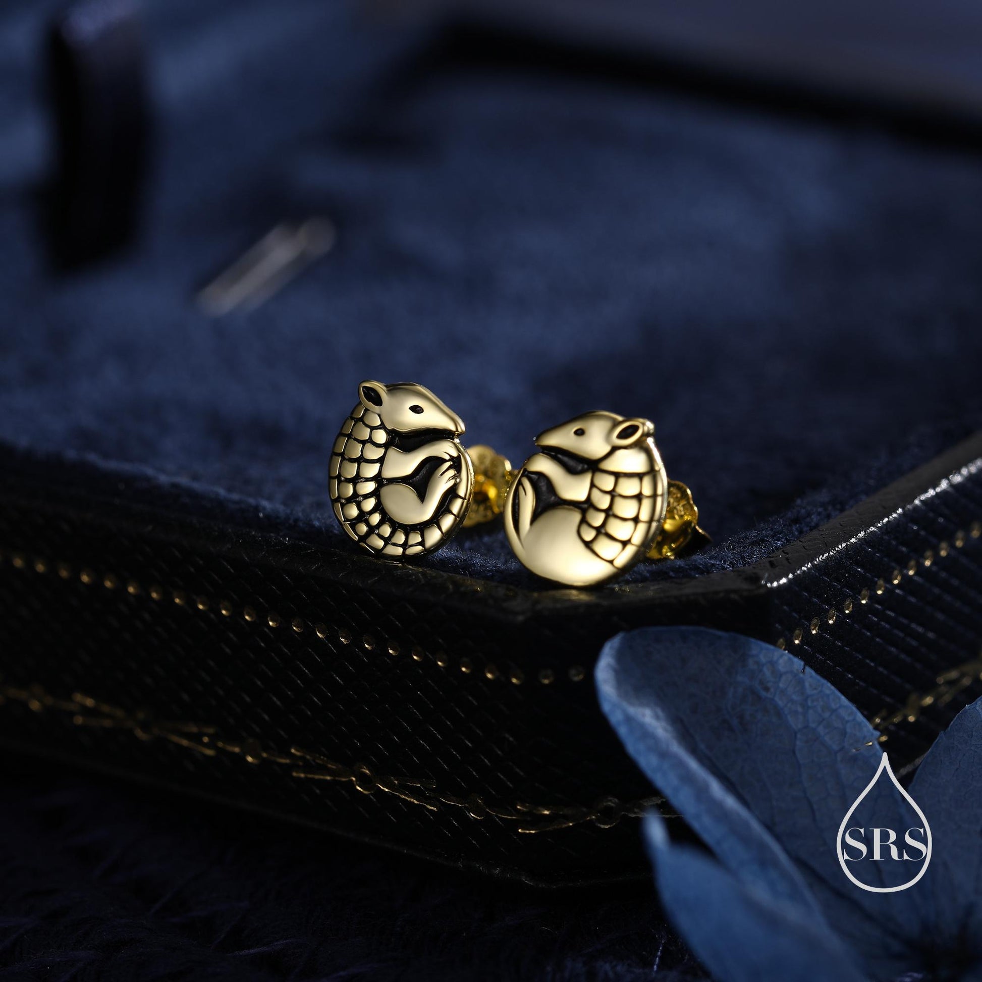 Rolled Up Armadillo Stud Earrings in Sterling Silver, Silver or Gold or Rose Gold, Nature Inspired Animal Earrings