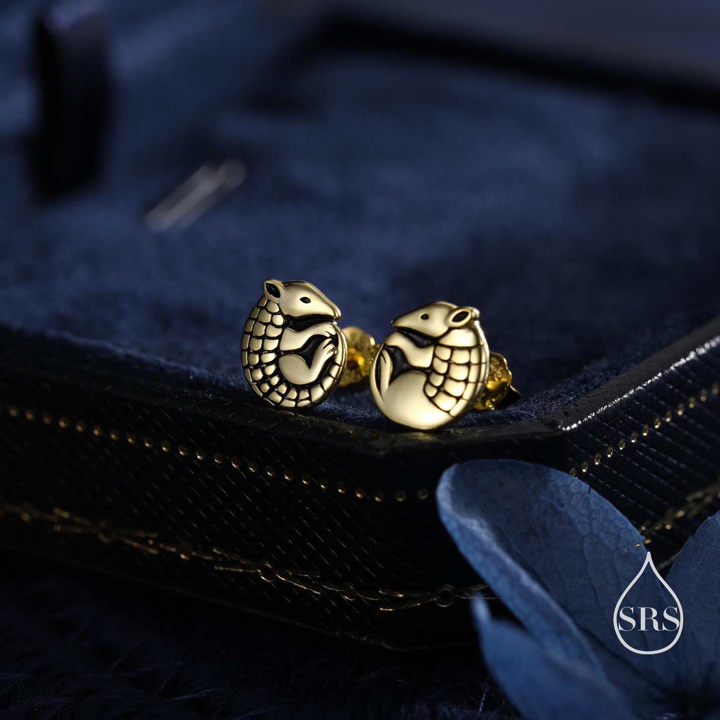 Rolled Up Armadillo Stud Earrings in Sterling Silver, Silver or Gold or Rose Gold, Nature Inspired Animal Earrings