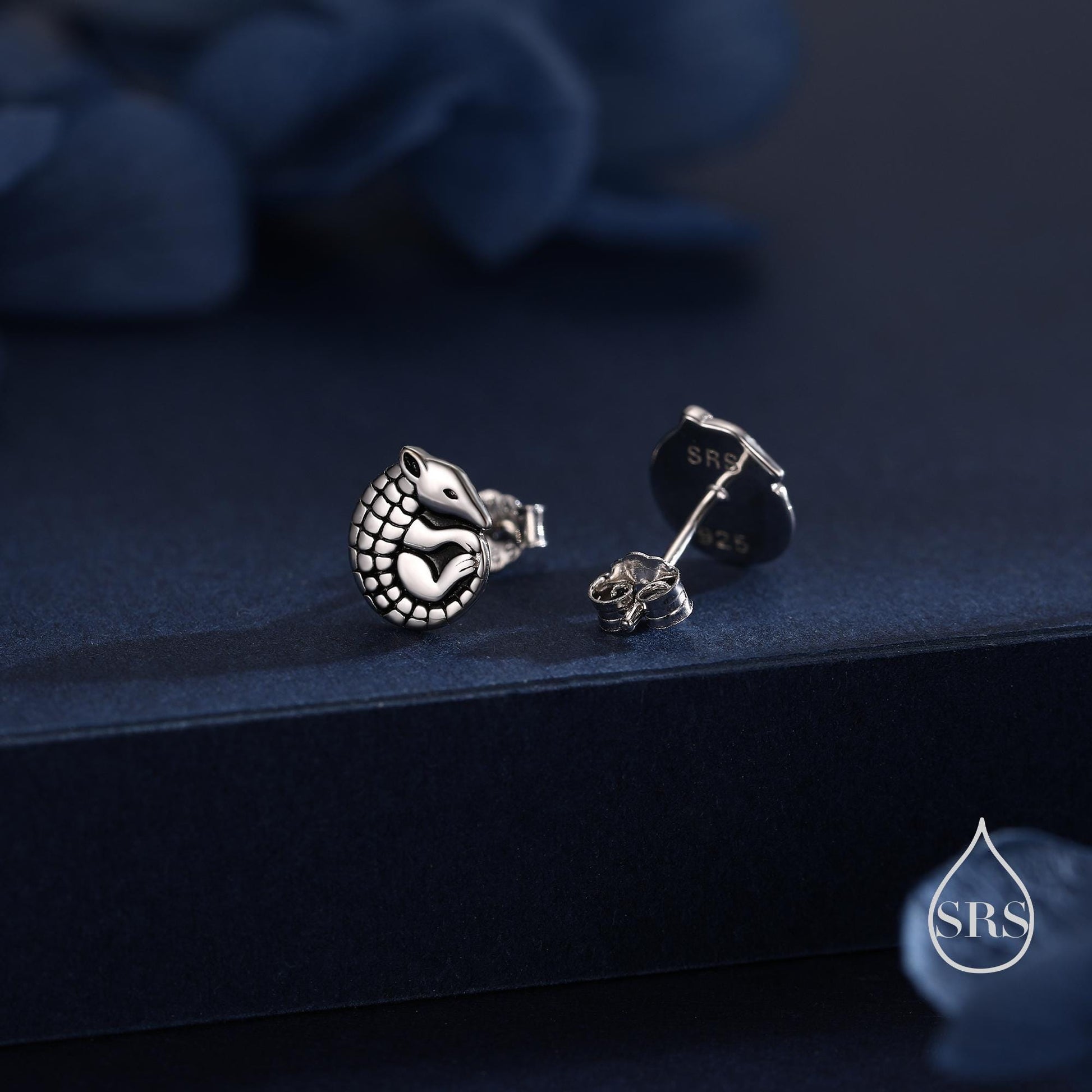 Rolled Up Armadillo Stud Earrings in Sterling Silver, Silver or Gold or Rose Gold, Nature Inspired Animal Earrings