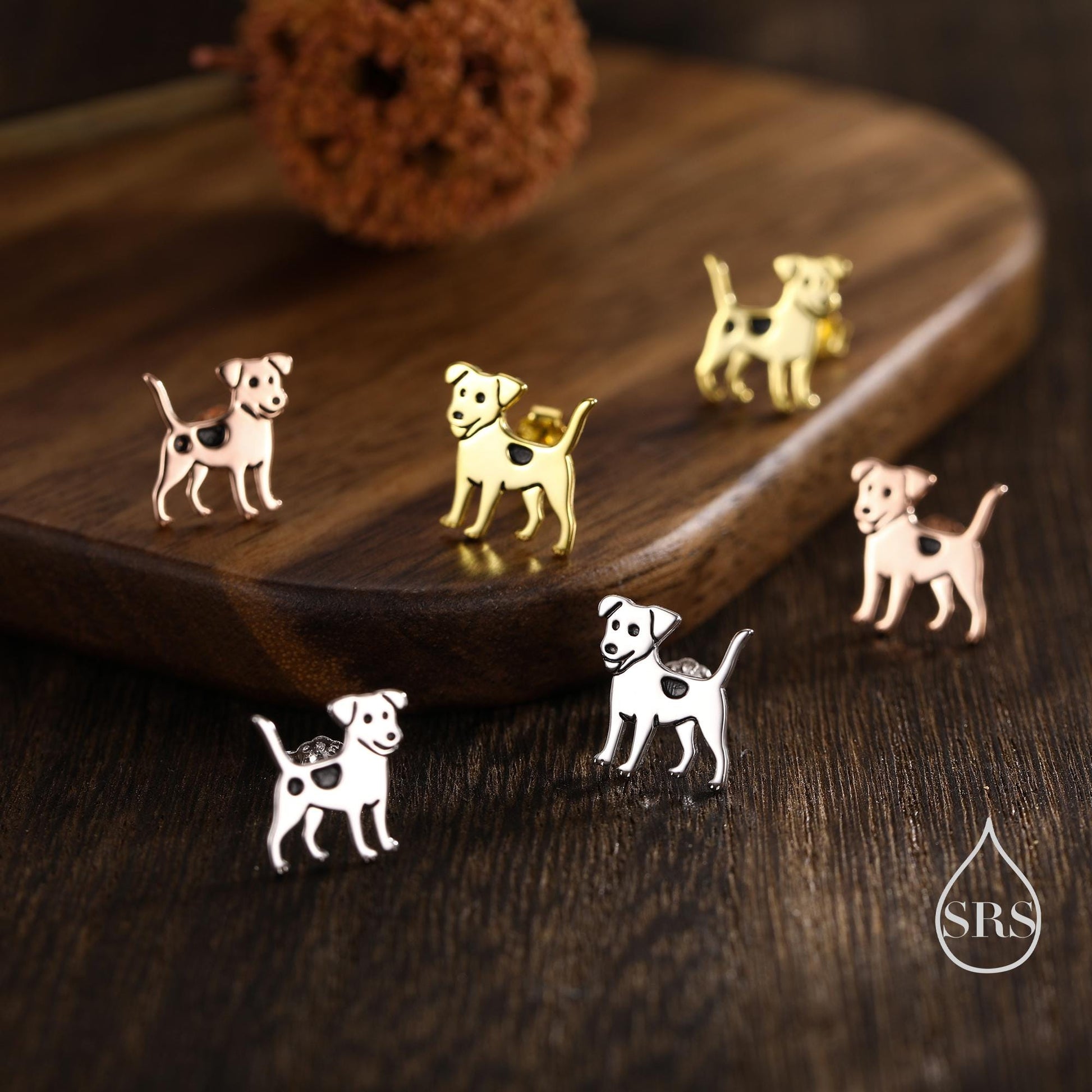 Tiny Jack Russell Dog Stud Earrings in Sterling Silver, Puppy Earrings, Silver, Gold or Rose Gold, Nature Inspired Pet Animal Earrings