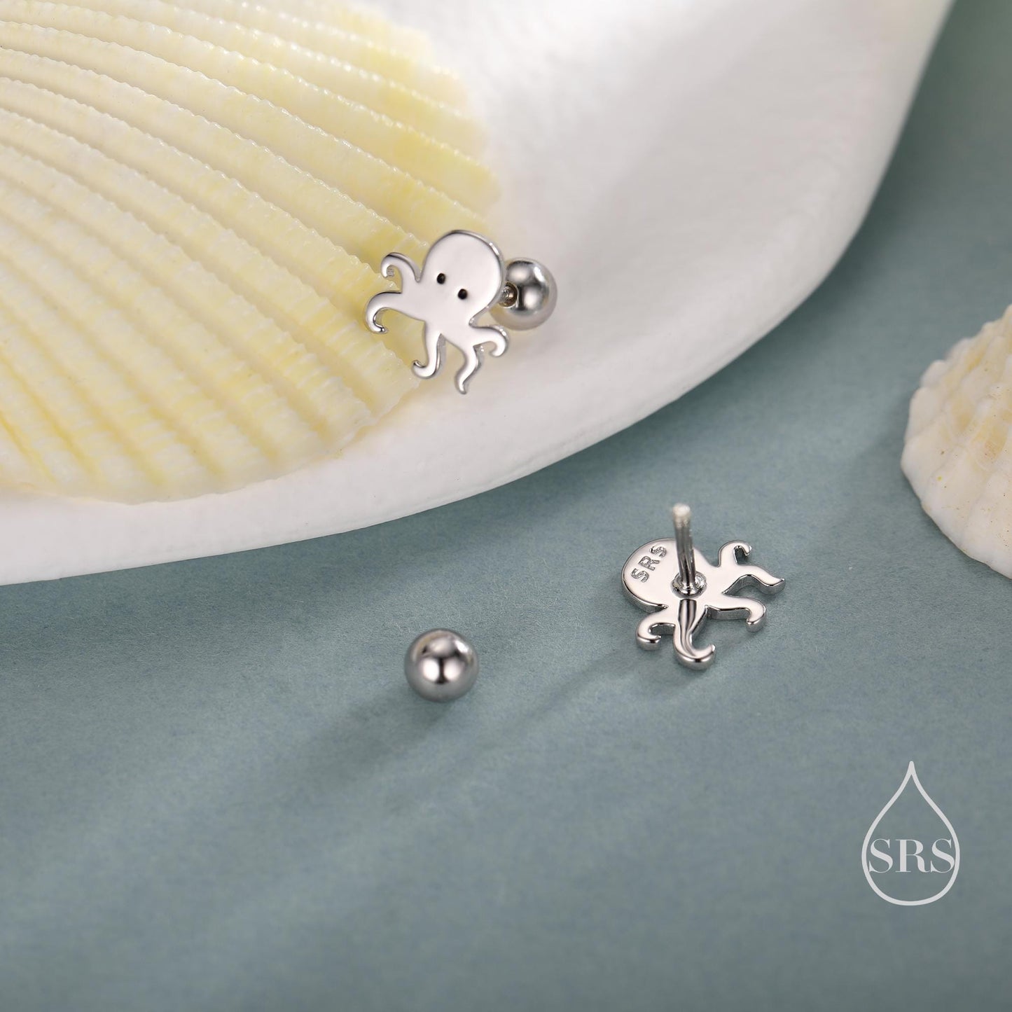 Octopus Screw Back/Flat Back/Stud Earrings Earrings in Sterling Silver, Silver, Gold or Rose Gold, Fish Earrings, Ocean Earrings