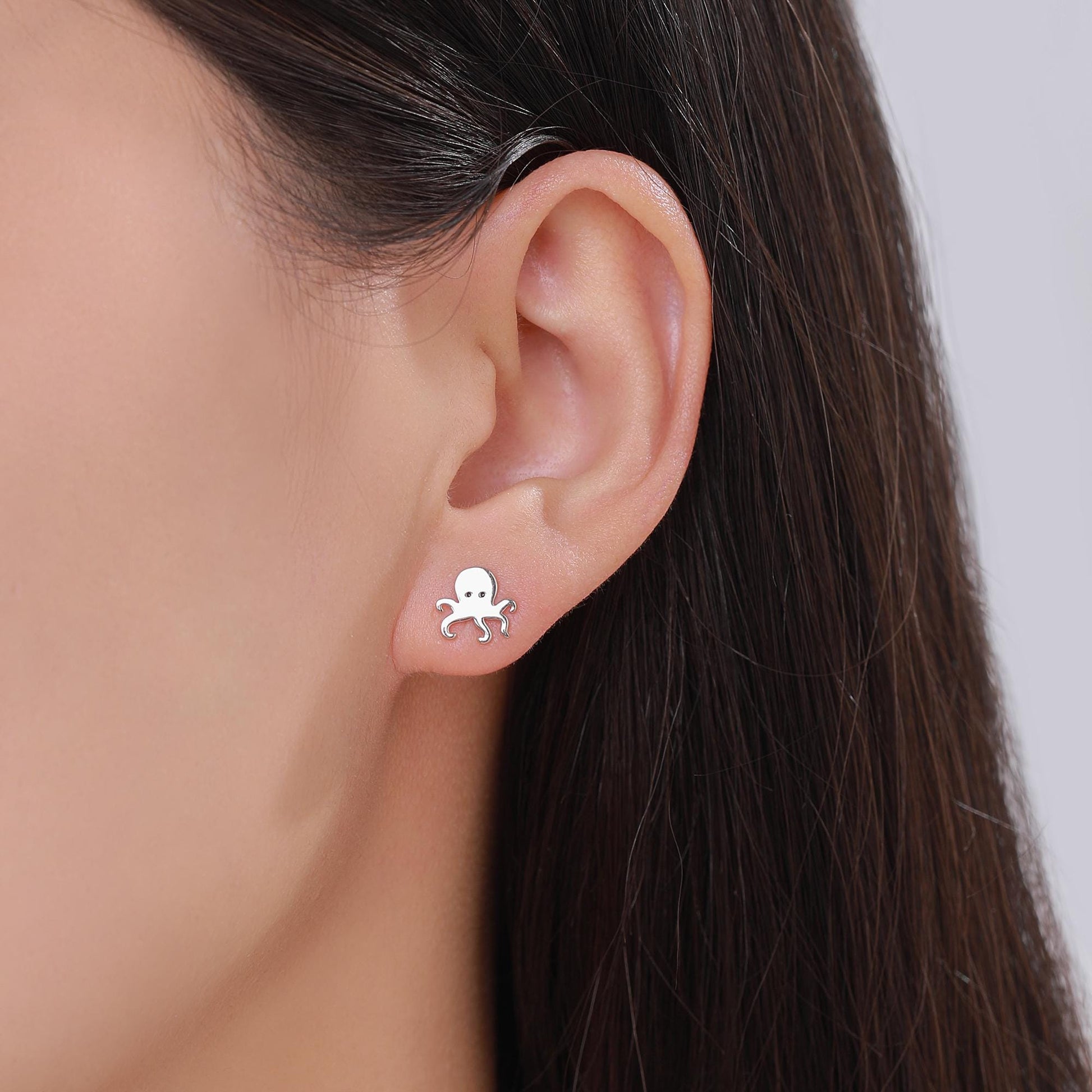 Sterling Silver Octopus & Squid Stud Earrings – Ocean Animal Mismatched Earrings, Minimalist Sea Creature Jewellery, Marine Life Lovers