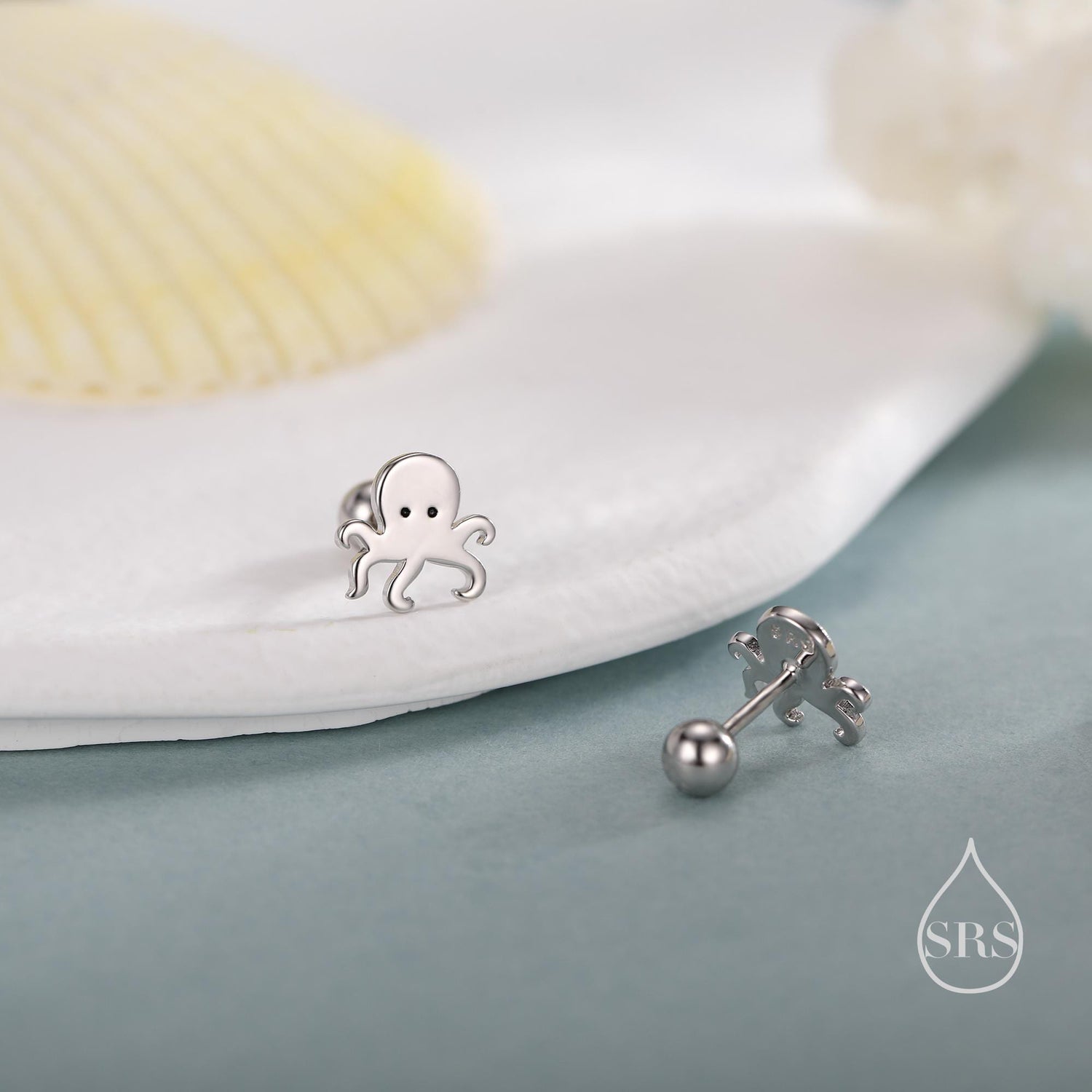 Tiny Octopus Stud Earrings/Flat Back Earrings in Sterling Silver, Silver, Gold or Rose Gold, Animal Earrings - Ocean Fish Earrings