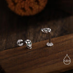 Extra Tiny Skull Internally Threaded Flat Back/Stud/Screw Back Earrings in Sterling Silver with Emerald Green CZ - Gold or Silver, Petite