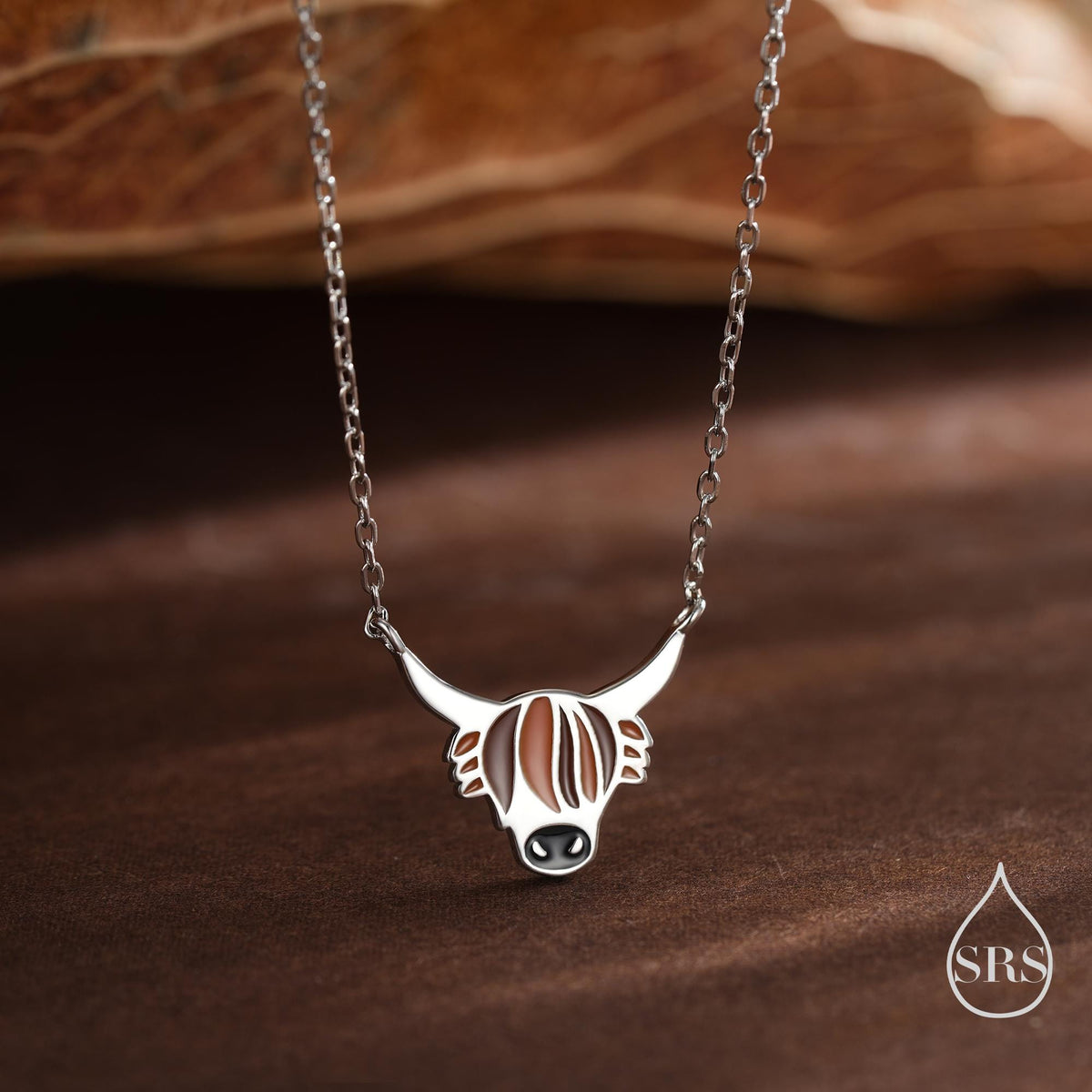 Sterling Silver Enamel Highland Cow Head Pendant Necklace, Silver or Gold Finish, Delicate Highland Cow Necklace, Scottish Jewellery