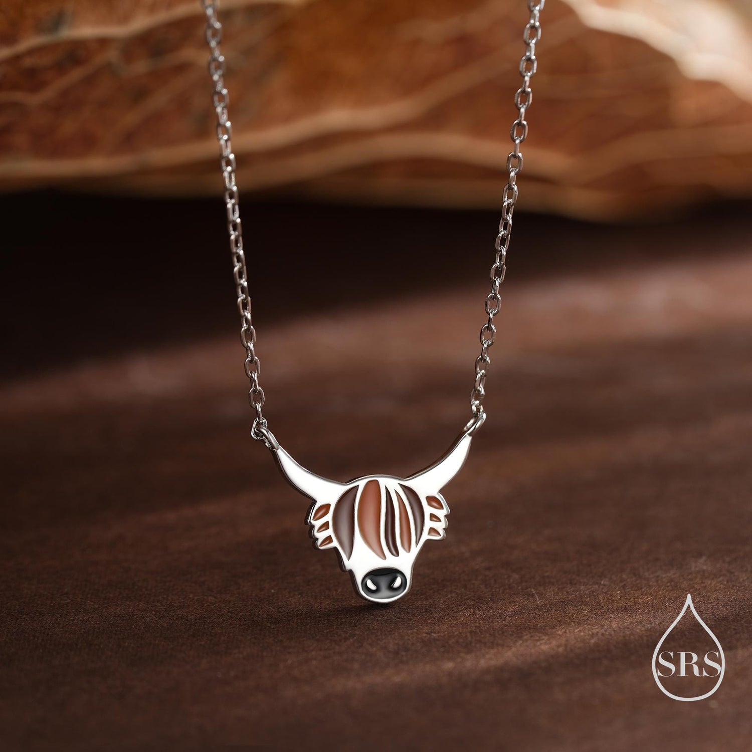 Sterling Silver Enamel Highland Cow Head Pendant Necklace, Silver or Gold Finish, Delicate Highland Cow Necklace, Scottish Jewellery