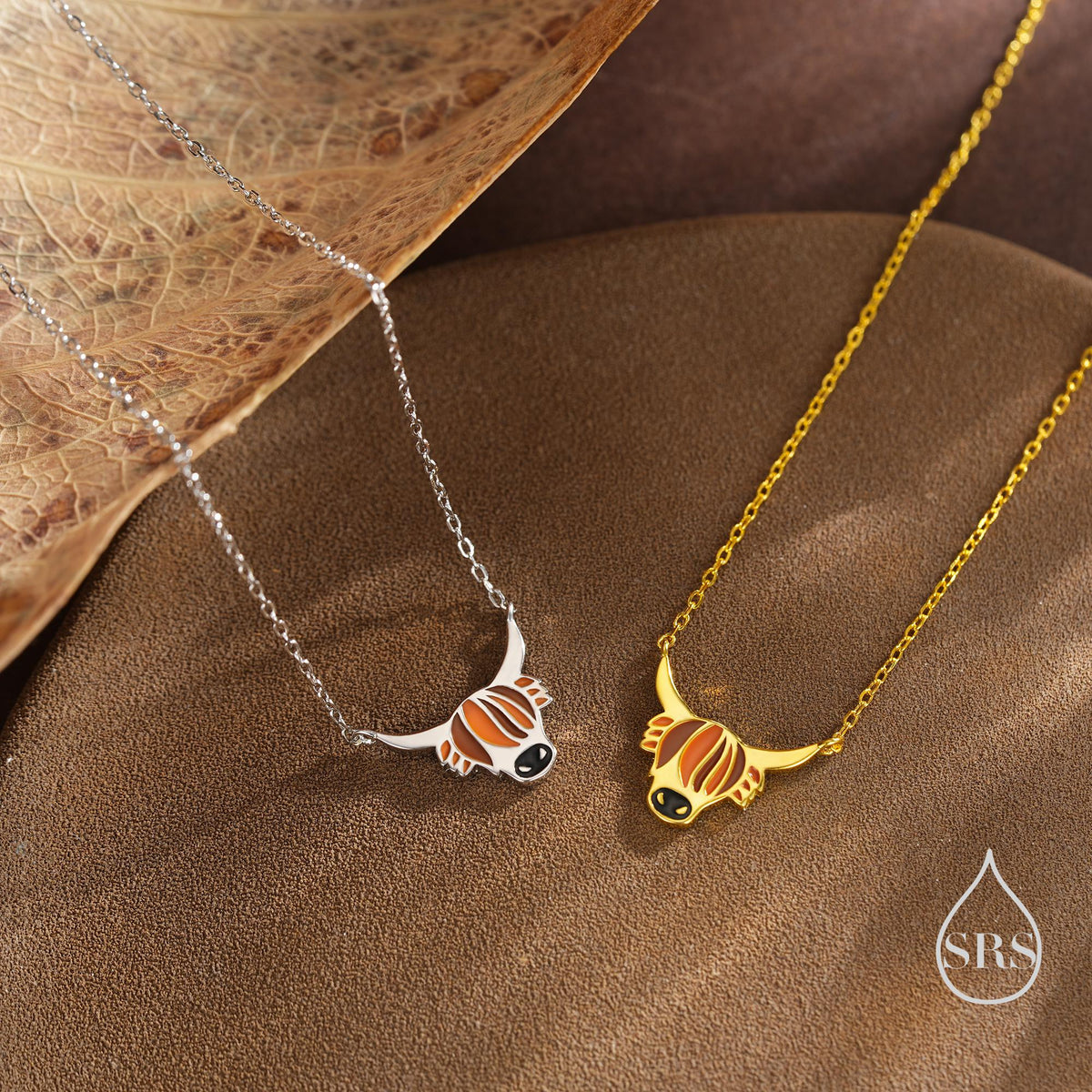 Sterling Silver Enamel Highland Cow Head Pendant Necklace, Silver or Gold Finish, Delicate Highland Cow Necklace, Scottish Jewellery