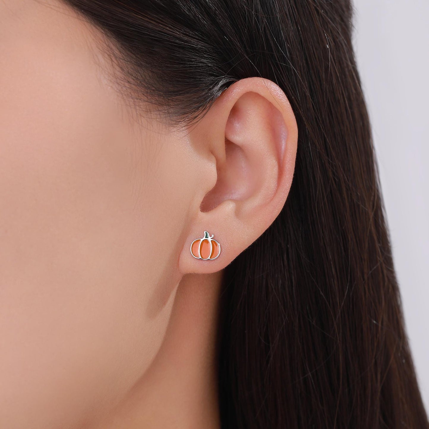 Enamel Pumpkin Stud Earrings in Sterling Silver, Silver, Gold or Rose Gold, Tiny Pumpkin Earrings, Halloween Earrings
