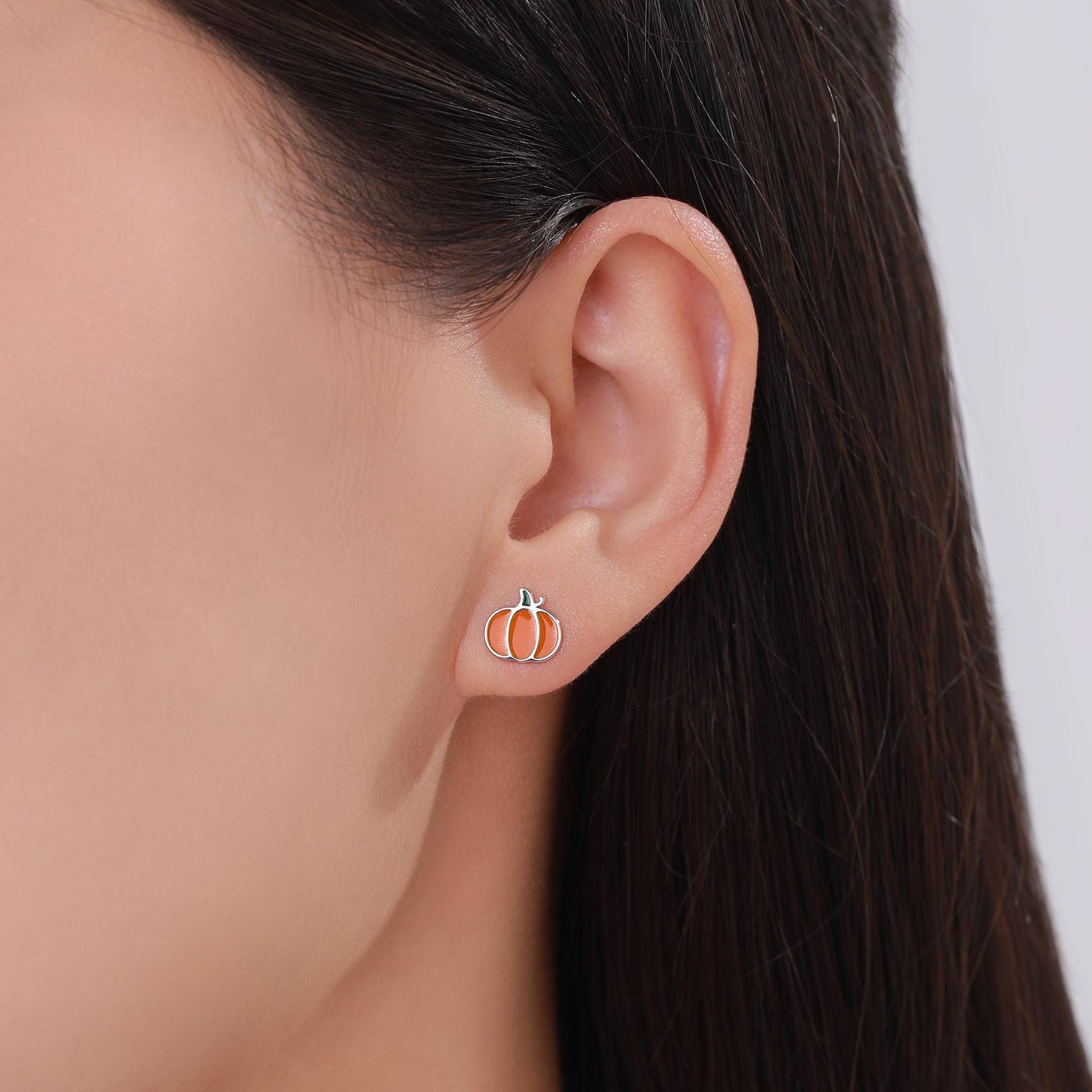 Enamel Pumpkin Stud Earrings in Sterling Silver, Silver, Gold or Rose Gold, Tiny Pumpkin Earrings, Halloween Earrings