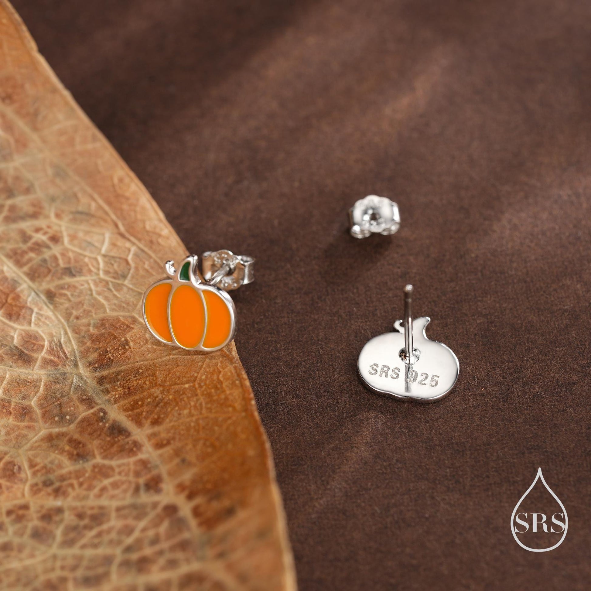 Enamel Pumpkin Stud Earrings in Sterling Silver, Silver, Gold or Rose Gold, Tiny Pumpkin Earrings, Halloween Earrings