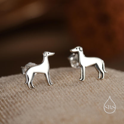 Tiny Whippet Dog Stud Earrings in Sterling Silver, Greyhound Puppy Earrings, Silver, Gold or Rose Gold, Nature Inspired Pet Animal Earrings