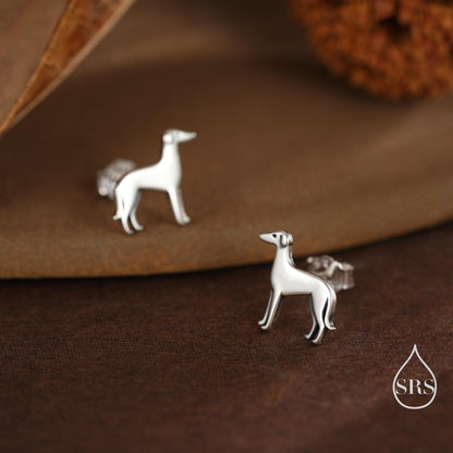 Tiny Whippet Dog Stud Earrings in Sterling Silver, Greyhound Puppy Earrings, Silver, Gold or Rose Gold, Nature Inspired Pet Animal Earrings