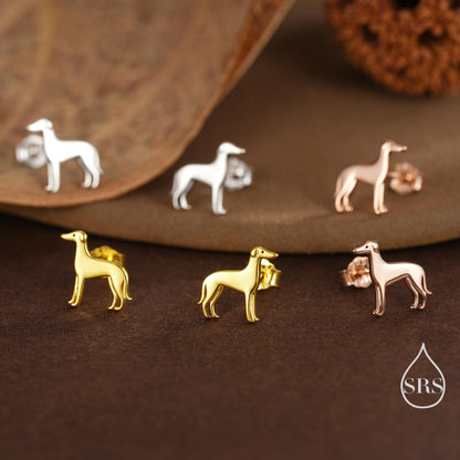 Tiny Whippet Dog Stud Earrings in Sterling Silver, Greyhound Puppy Earrings, Silver, Gold or Rose Gold, Nature Inspired Pet Animal Earrings