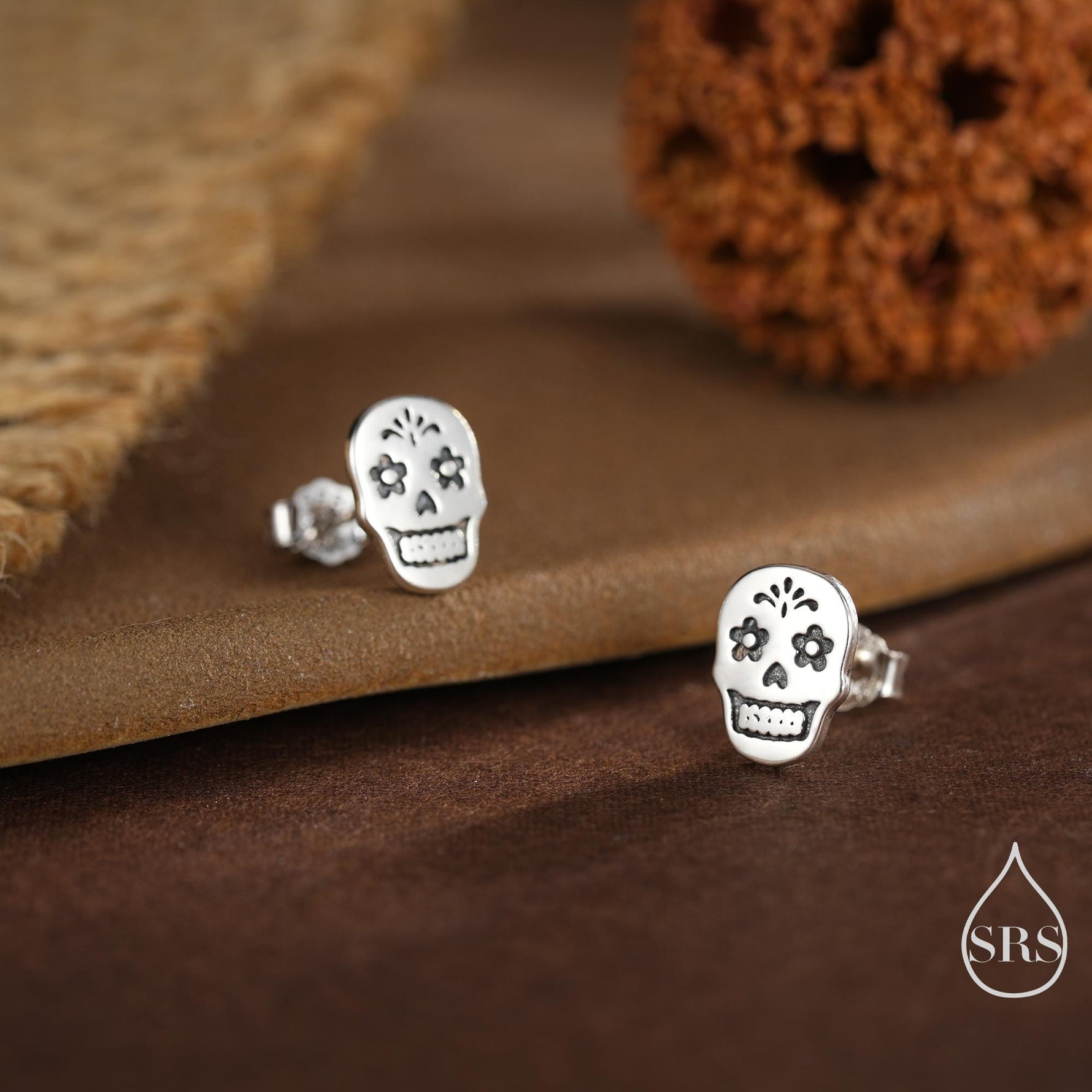 Sugar Skull Stud Earrings in Sterling Silver, Oxidised Silver, Gold or Rose Gold, Sugar Skull Earrings, Day of the Dead Earrings, Halloween