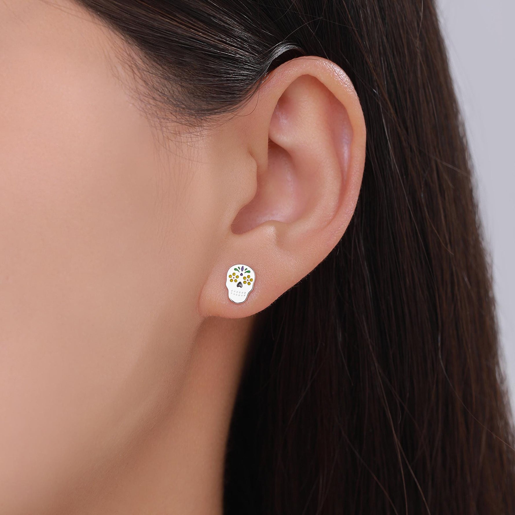 Enamel Sugar Skull Stud Earrings in Sterling Silver, Silver, Gold or Rose Gold, Sugar Skull Earrings, Day of the Dead Earrings, Halloween