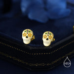 Enamel Sugar Skull Stud Earrings in Sterling Silver, Silver, Gold or Rose Gold, Sugar Skull Earrings, Day of the Dead Earrings, Halloween