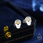 Enamel Sugar Skull Stud Earrings in Sterling Silver, Silver, Gold or Rose Gold, Sugar Skull Earrings, Day of the Dead Earrings, Halloween