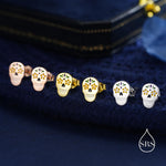 Enamel Sugar Skull Stud Earrings in Sterling Silver, Silver, Gold or Rose Gold, Sugar Skull Earrings, Day of the Dead Earrings, Halloween