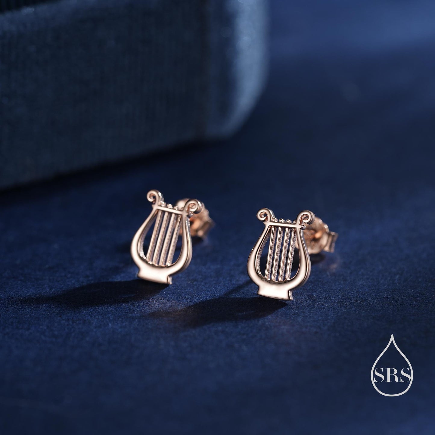 Lyre Stud Earrings in Sterling Silver, Silver, or Gold or Rose Gold, Silver Harp Stud Earrings , Fun Musical Instrument Earrings