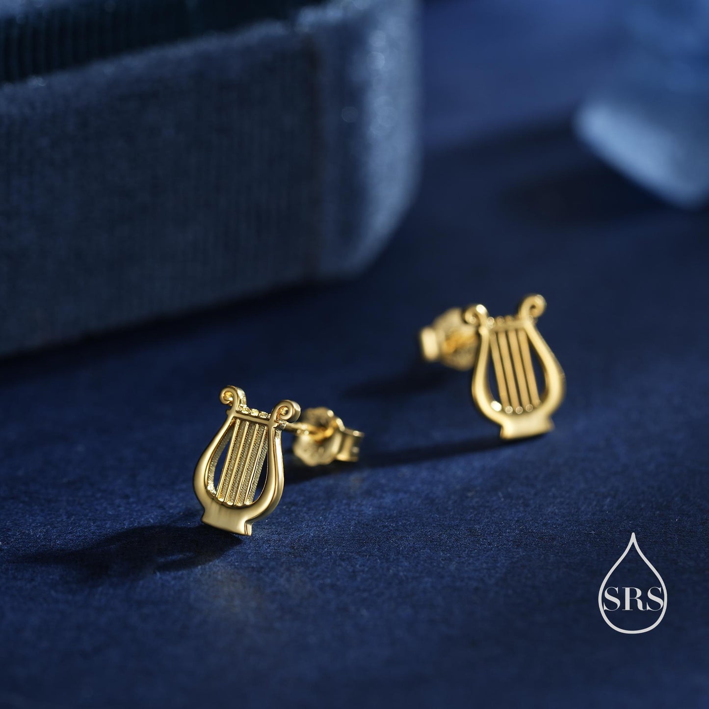 Lyre Stud Earrings in Sterling Silver, Silver, or Gold or Rose Gold, Silver Harp Stud Earrings , Fun Musical Instrument Earrings