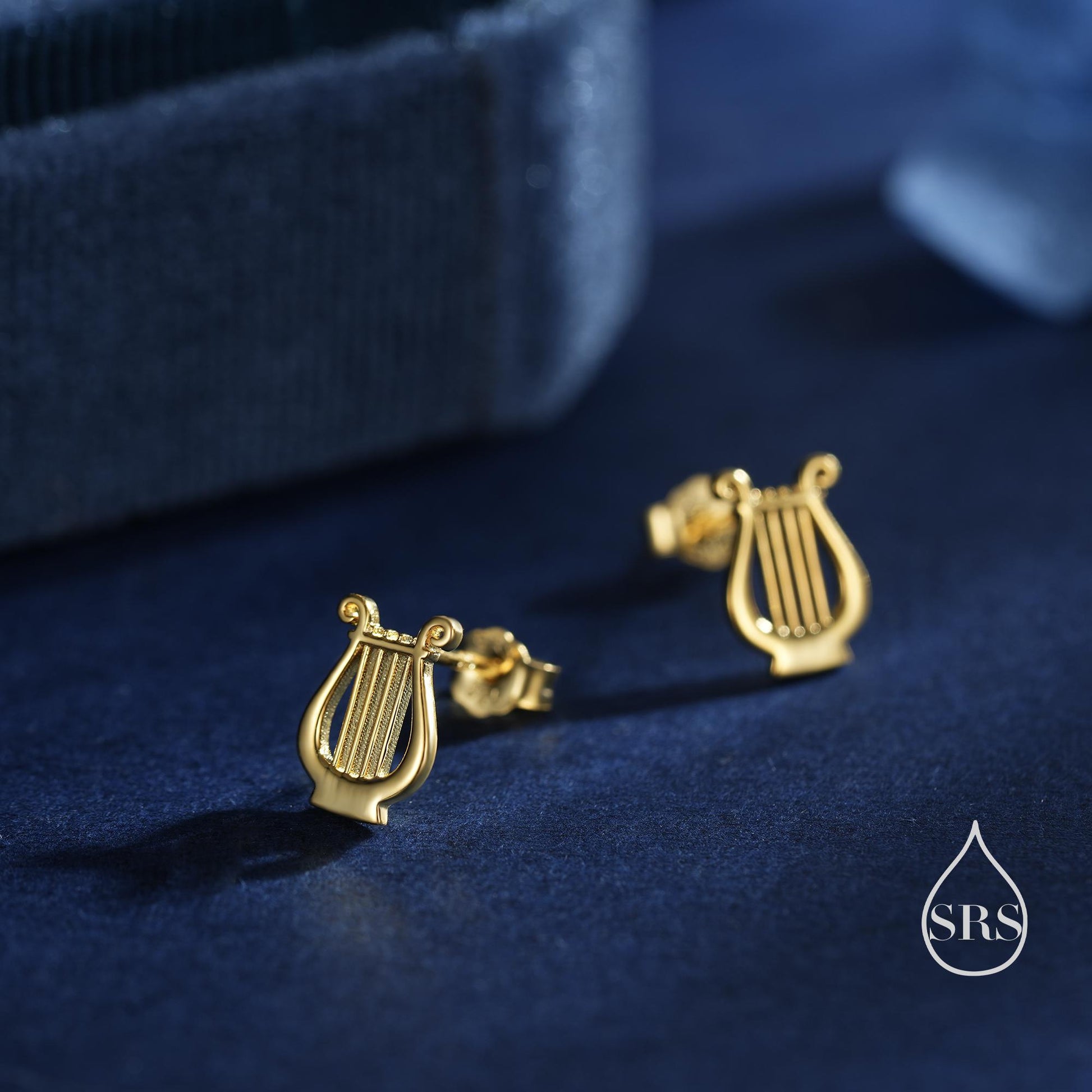 Lyre Stud Earrings in Sterling Silver, Silver, or Gold or Rose Gold, Silver Harp Stud Earrings , Fun Musical Instrument Earrings