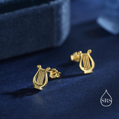 Lyre Stud Earrings in Sterling Silver, Silver, or Gold or Rose Gold, Silver Harp Stud Earrings , Fun Musical Instrument Earrings