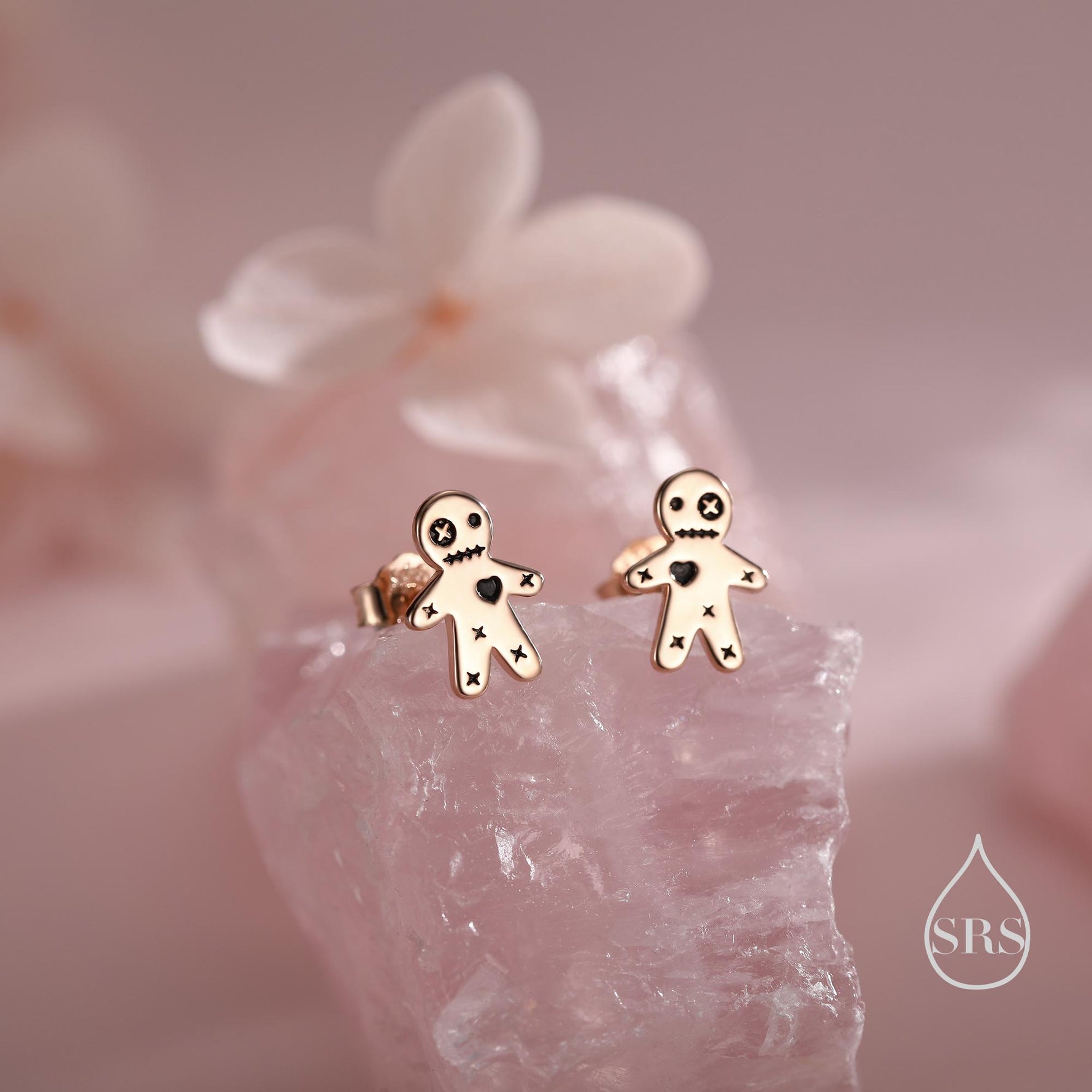 Tiny Voodoo Doll Stud Earrings in Sterling Silver, Oxidised Silver, Gold or Rose Gold, Creepy and Quirky, Halloween Earrings