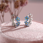 Dainty Forget Me Not Flower Motif Huggie Hoop in Sterling Silver, Enamel Flower hoop Earrings, Forget Me Not Floral Earrings