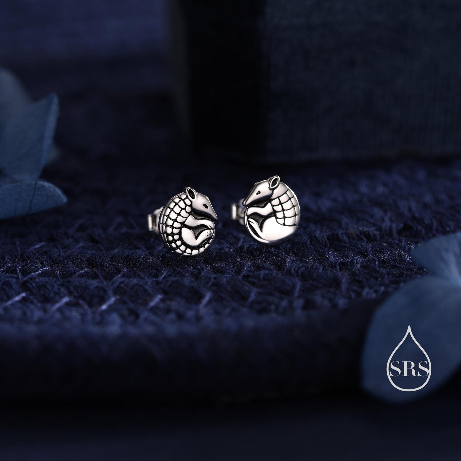 Rolled Up Armadillo Stud Earrings in Sterling Silver, Silver or Gold or Rose Gold, Nature Inspired Animal Earrings