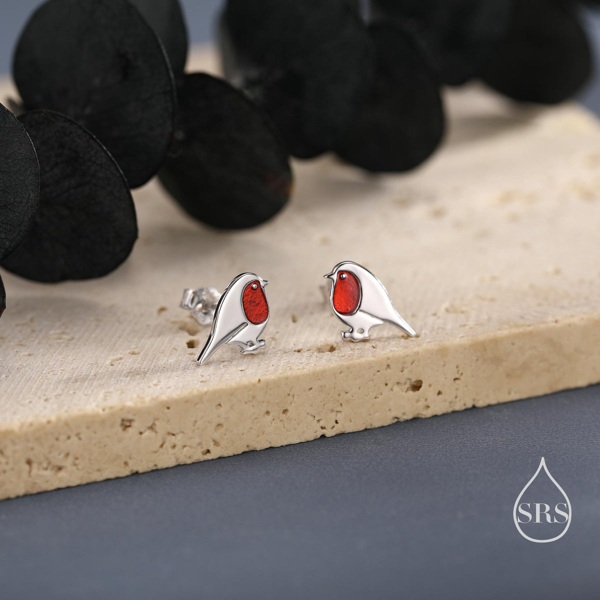 Enamel Robin Bird Stud Earrings in Sterling Silver – British Garden Bird, Nature-Inspired Animal Jewellery, Perfect Christmas Gift