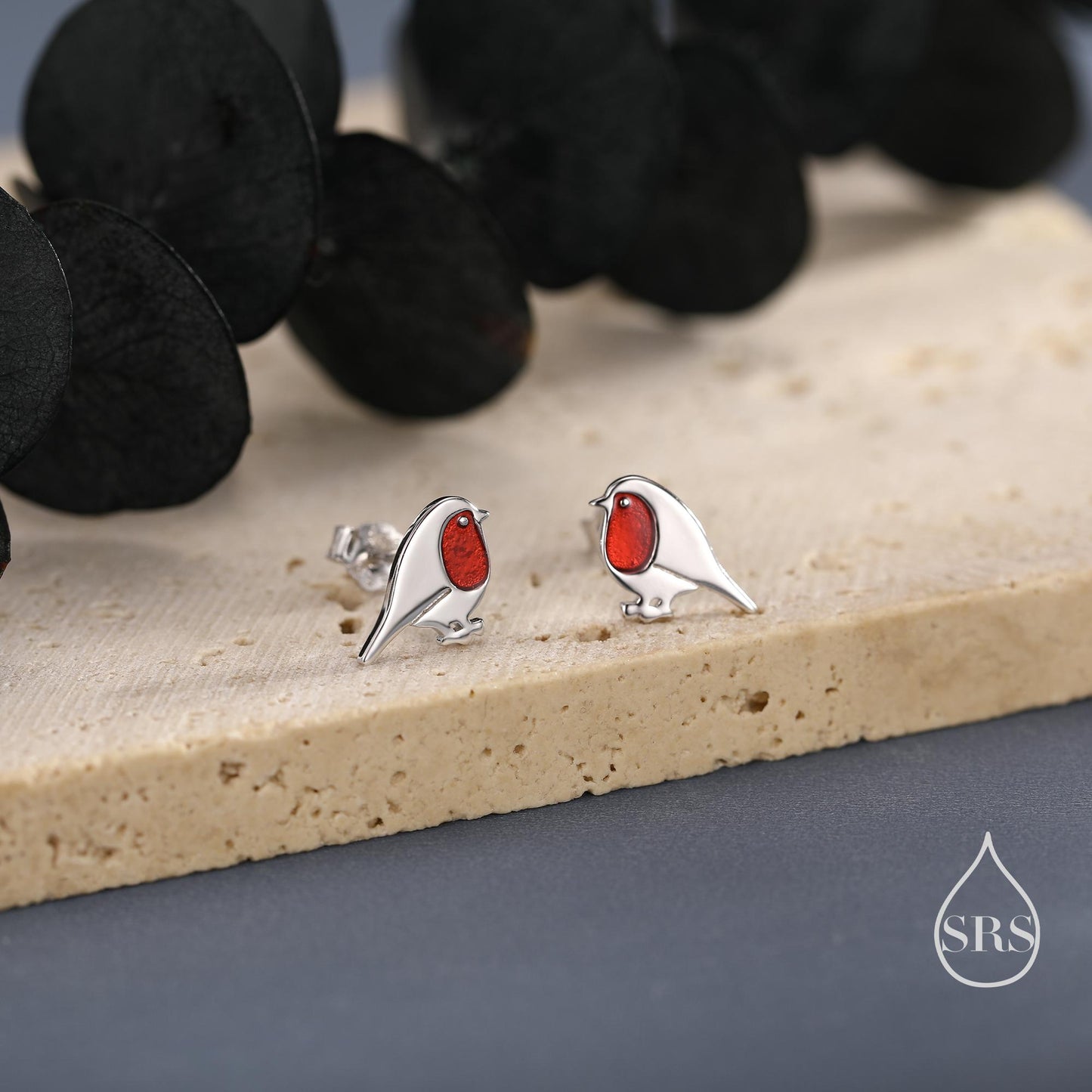 Enamel Robin Bird Stud Earrings in Sterling Silver – British Garden Bird, Nature-Inspired Animal Jewellery, Perfect Christmas Gift