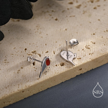 Enamel Robin Bird Stud Earrings in Sterling Silver – British Garden Bird, Nature-Inspired Animal Jewellery, Perfect Christmas Gift