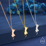 Sterling Silver Playful Cat Pendant Necklace – Silver, Gold, or Rose Gold Finish, Delicate & Cute Pet Jewellery