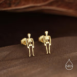 Sterling Silver Full Human Skeleton Stud Earrings – Oxidised Silver, Gold, or Rose Gold Finish, Quirky Science-Inspired Gothic Jewellery