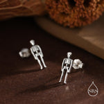 Sterling Silver Full Human Skeleton Stud Earrings – Oxidised Silver, Gold, or Rose Gold Finish, Quirky Science-Inspired Gothic Jewellery