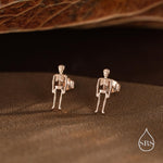 Sterling Silver Full Human Skeleton Stud Earrings – Oxidised Silver, Gold, or Rose Gold Finish, Quirky Science-Inspired Gothic Jewellery