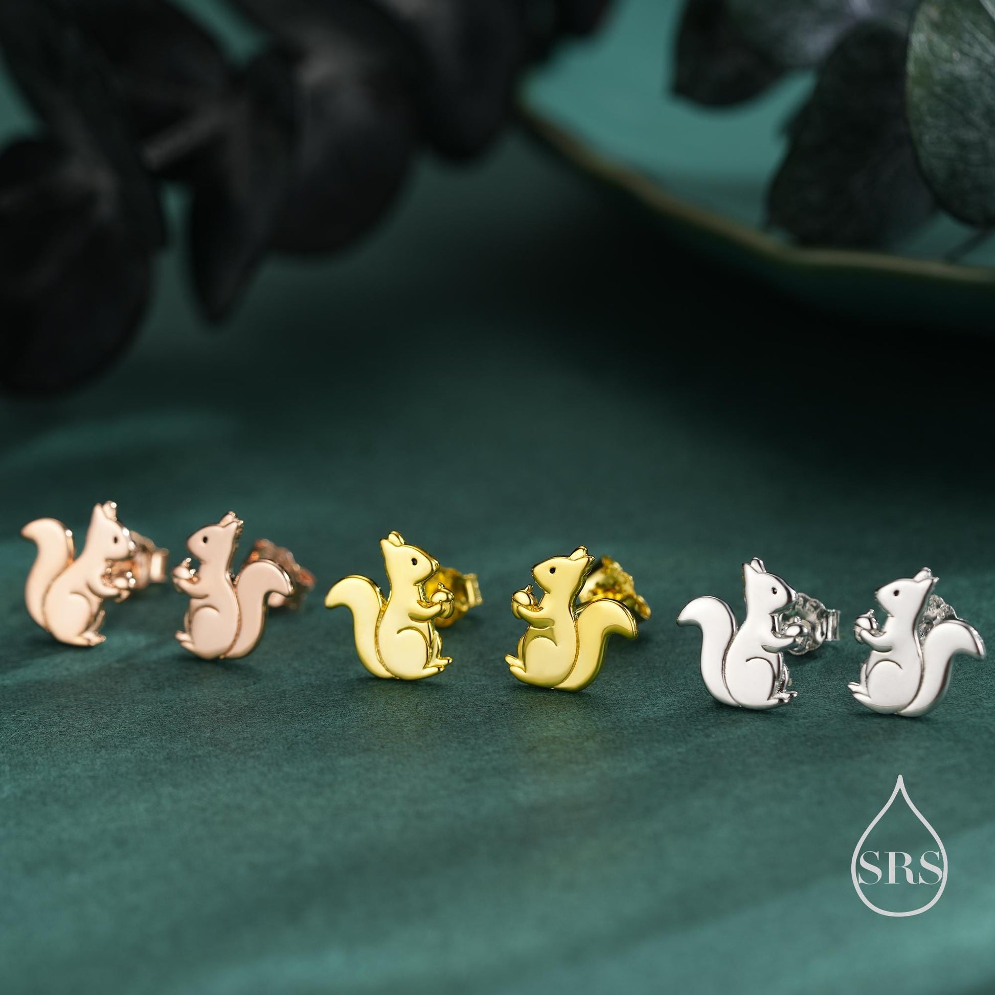 Squirrel Stud Earrings in Sterling Silver, Silver, Gold or Rose Gold, Cute Fun Quirky, Gift for Her, Animal Lover, Nature Inspired