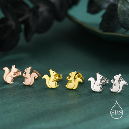 Squirrel Stud Earrings in Sterling Silver, Silver, Gold or Rose Gold, Cute Fun Quirky, Gift for Her, Animal Lover, Nature Inspired