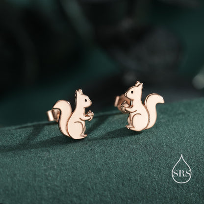 Squirrel Stud Earrings in Sterling Silver, Silver, Gold or Rose Gold, Cute Fun Quirky, Gift for Her, Animal Lover, Nature Inspired
