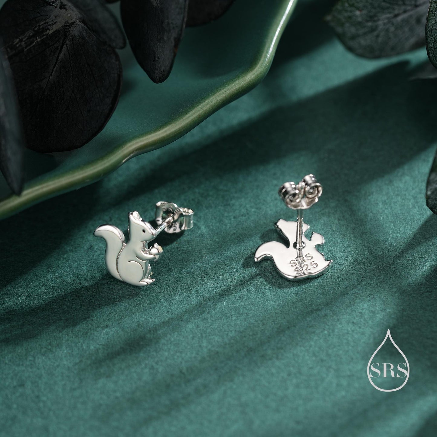 Mismatched Squirrel and Pinecone Nut Stud Earrings in Sterling Silver, Silver or Gold Finish, Cute Fun Quirky, Nature Inspired