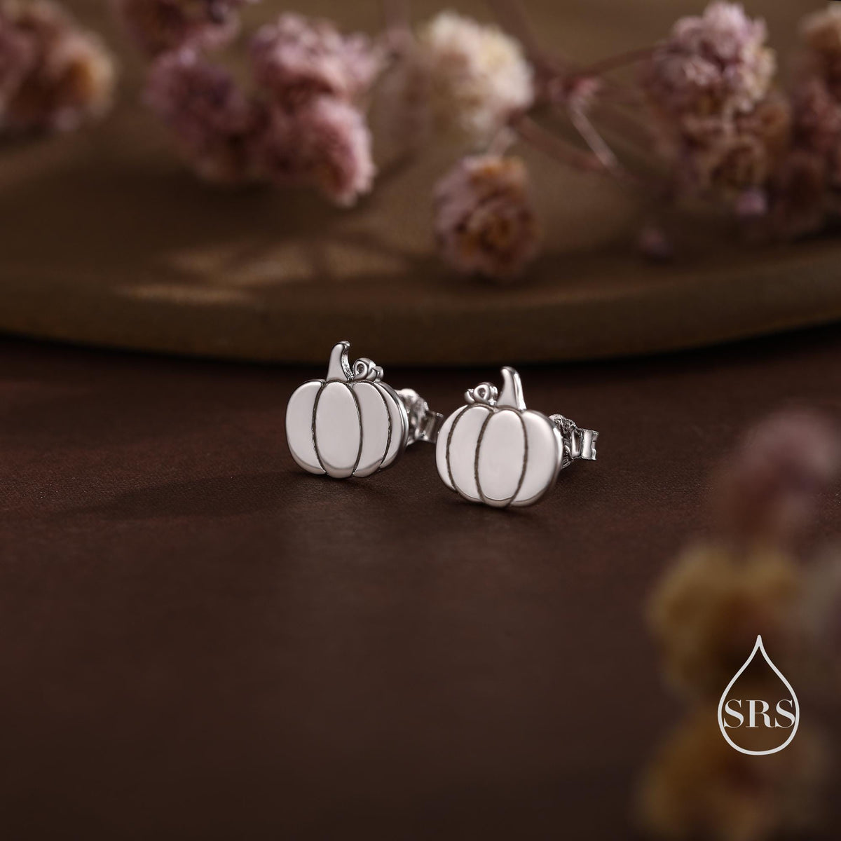 Tiny Pumpkin Stud Earrings in Sterling Silver, Silver, Gold or Rose Gold, Tiny Pumpkin Earrings, Halloween Earrings