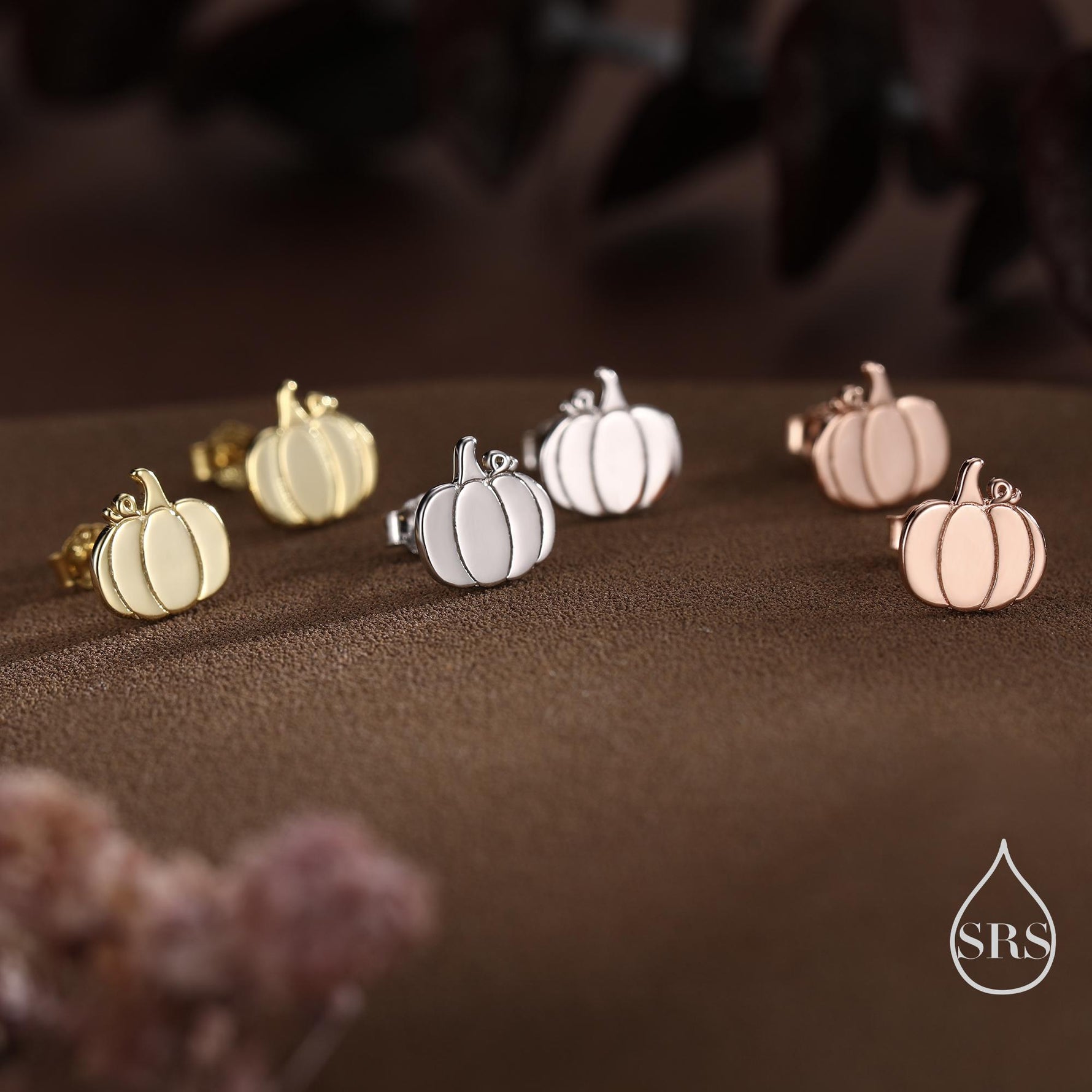 Tiny Pumpkin Stud Earrings in Sterling Silver, Silver, Gold or Rose Gold, Tiny Pumpkin Earrings, Halloween Earrings