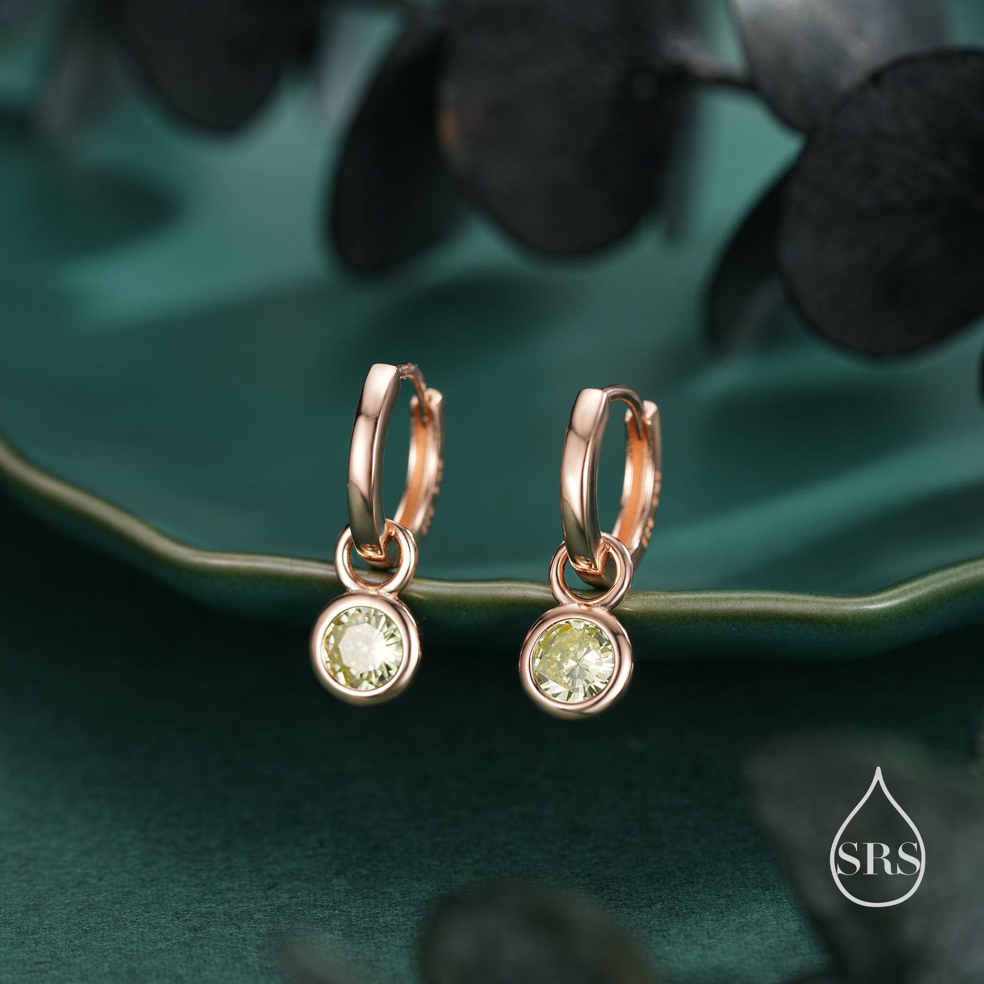 August Birthstone Peridot Green Crystal Drop Hoop Earrings in Sterling Silver, Detachable Dangle Earrings, Silver, Gold, Rose Gold