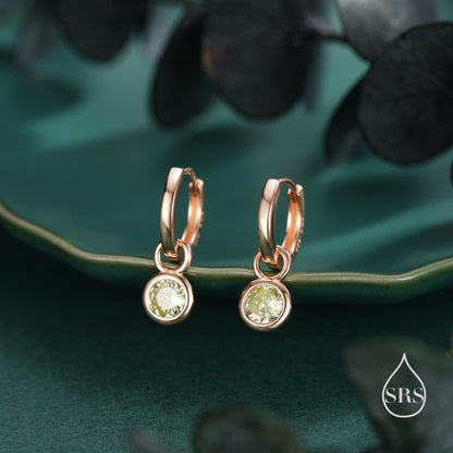 August Birthstone Peridot Green Crystal Drop Hoop Earrings in Sterling Silver, Detachable Dangle Earrings, Silver, Gold, Rose Gold