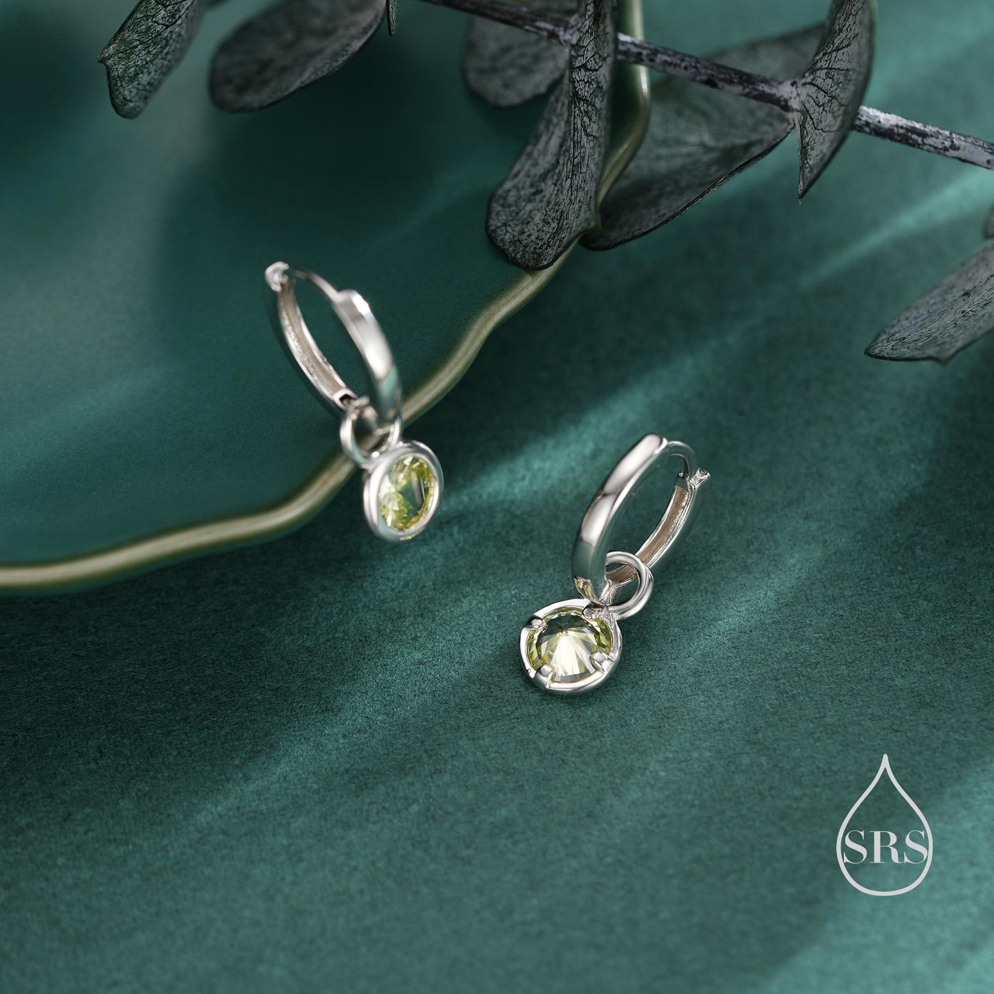 August Birthstone Peridot Green Crystal Drop Hoop Earrings in Sterling Silver, Detachable Dangle Earrings, Silver, Gold, Rose Gold