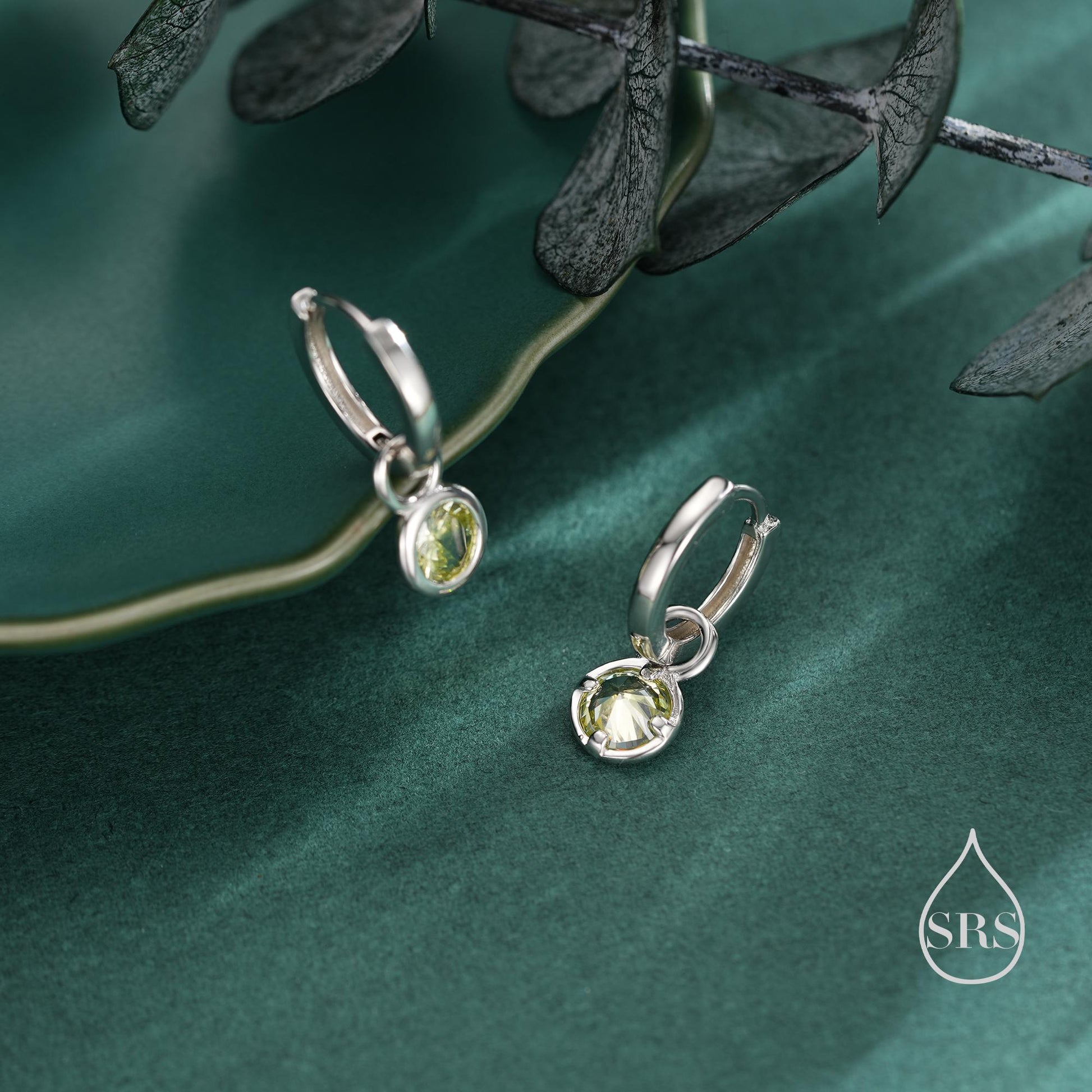 August Birthstone Peridot Green Crystal Drop Hoop Earrings in Sterling Silver, Detachable Dangle Earrings, Silver, Gold, Rose Gold